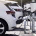 A parking lot with charging stations for electric cars.